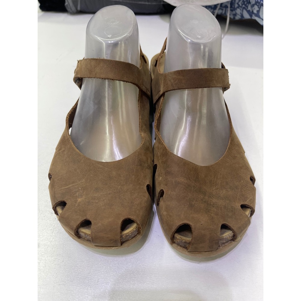 BioNatura Brown Leather Cork Wedge Mary Jane Sandals Italy Women 42